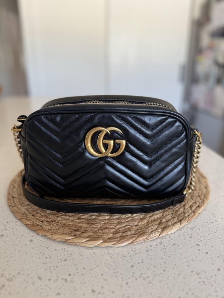 Gucci GG Marmont Matelasse Camera Shoulder Bag Small Black Leather