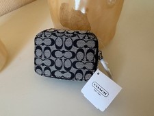 NWT Coach SIGNATURE Triple pill box case holder travel BLACK 61700