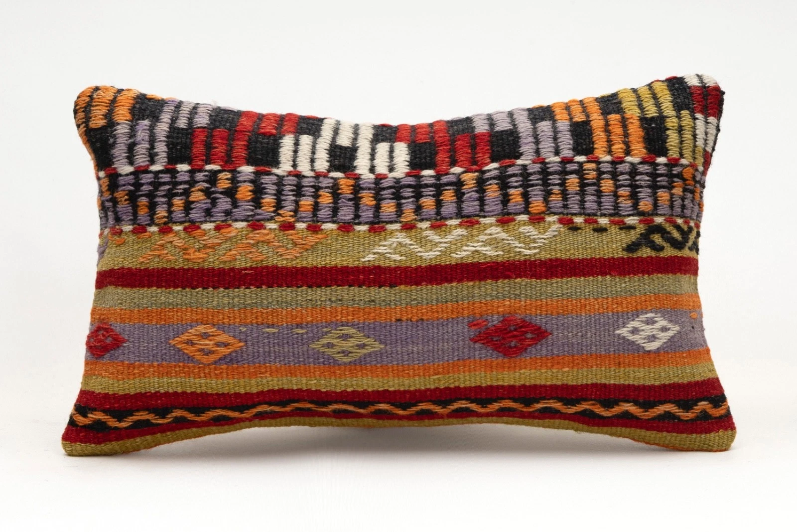 Decorative Pillow Cover, 12x20 in, Turkish Kilim Cushion, Boho Sofa Throw Pillow