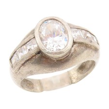 925 Sterling Silver Vintage Ring Oval  Baguette Cut CZ Band Sz 7 RG34365