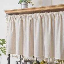 Curtain Tiers Cotton Linen Valance Window Topper Curtain With Tassels Short Wind