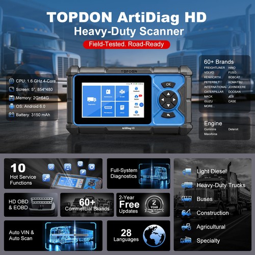 TOPDON Artidiag HD Heavy Duty Truck Full-System Diagnostic Scanner Oil/SCR Reset - Picture 2 of 14