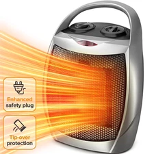 Compact 950W/1500W Space Heater with Thermostat - ETL Certified Ceramic Portable