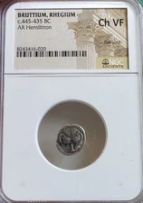 Bruttium Rhegium Lion Head Hemilotron NGC CH VF Ancient Silver Coin