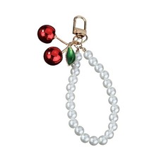 Phone Charm Cute Cherry Pearl Beaded Keychain Bag Charm Pendant Key Ring