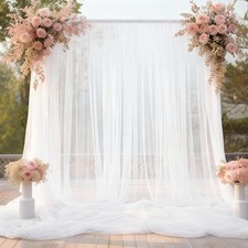 10x10 White Tulle Backdrop Curtains for Parties, Sheer Backdrop Curtain Wedding