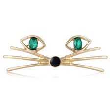 Elegant Cat Face Brooch Pin Gold Green Eyes Whiskers Cute Animal Jewelry Gift