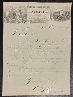 DIXON IL NORTHERN ILLINOIS COLLEGE OF PEN ART Illus. Letterhead 1889