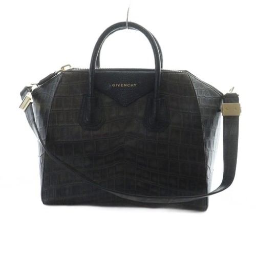 Givenchy Antigona Handbag Shoulder Bag 2WAY Embossed Leather Logo Black