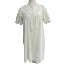 BARBIZON Nightgown L Seersucker Striped Button Front House Dress Lounge VTG