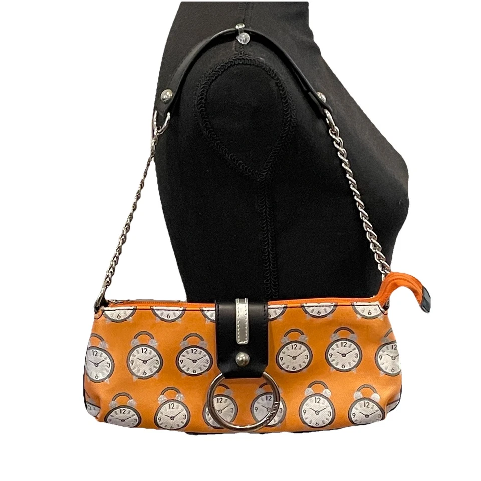 Raro Braccialini Reloj Despertador/Tiempo Pequeño Naranja Bolso de Hombro Cartera Hecho en ITALIA Foto 2 de 4