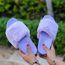 Women's Violet Furry Platform Wedge Slippers Sandal (Size 10)