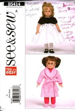 5414 Vintage Butterick Sewing Pattern Craft 18" Doll Clothes Dress Robe Pajamas