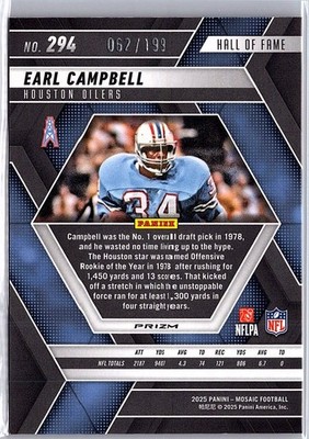 2025 Panini Mosaic - Earl Campbell #294 Hall of Fame Orange Mosaic
