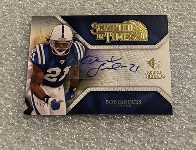 BOB SANDERS 2008 UD SP Rookie Threads GOLD AUTO #7/21 Scripted In Time SP RARE