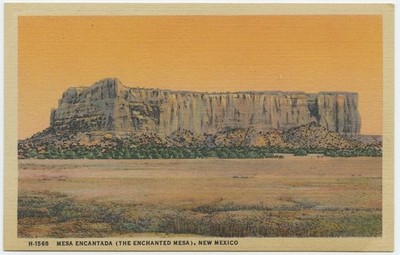Mesa Encantada NM Enchanted Mesa Vintage Postcard New Mexico Linen 