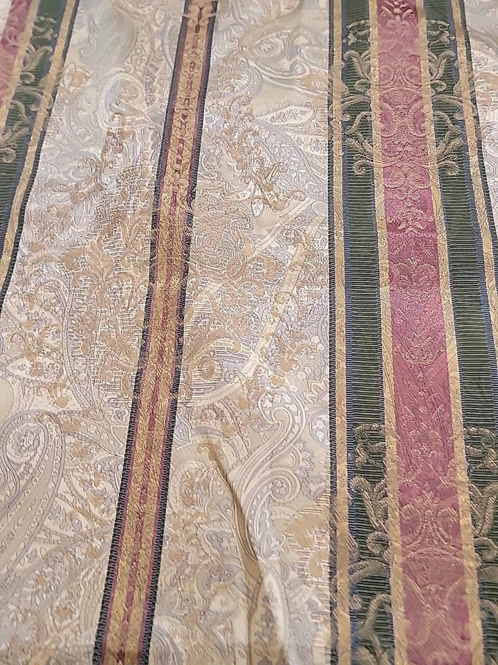 CROSCILL CASA ADOSADA VERDE ORO BORGOÑA RAYAS PANEL FLOR CORTINA 40"X86"  Foto 4 de 4