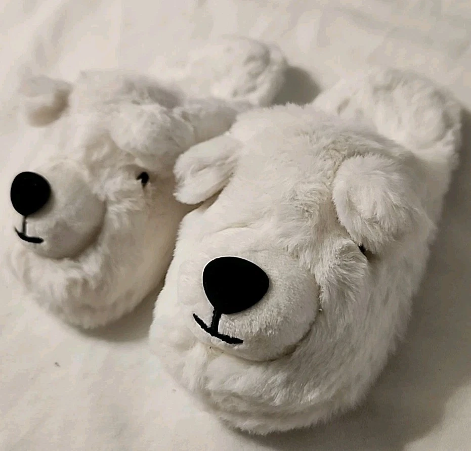 POLAR BEAR FAUX FUR FUZZY SLIPPERS WHITE UNISEX SZ M 13-1 - Image 2 of 4