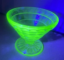 Vintage Anchor Hocking Block Optic Green Depression Glass Uranium Sherbet Cup