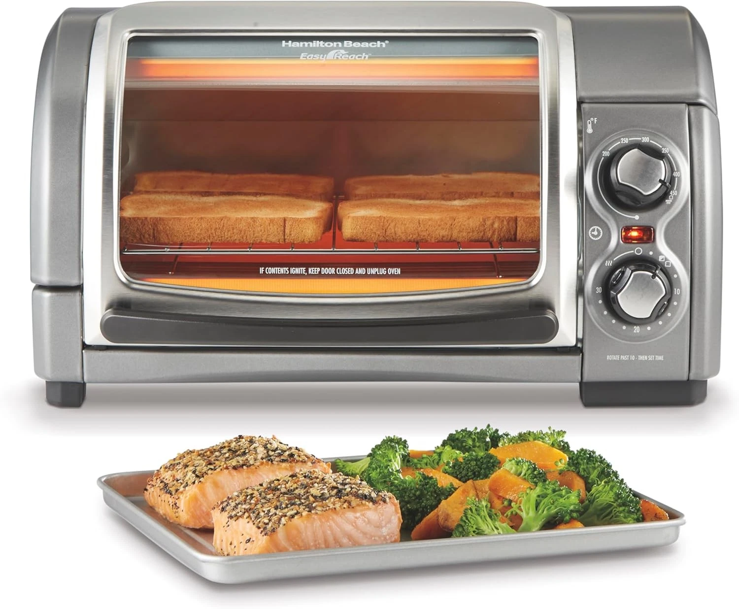 Easy Reach 4-Slice Countertop Toaster Oven W/ Roll-Top Door 1200 Watts Fits 9”