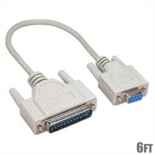 6FT DB9 Female to DB25 Male DB9F/DB25M Null Modem Adapter Cable White