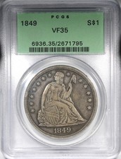 1849 Seated Liberty Dollar PCGS VF35 Circulated OGH Old Green Holder