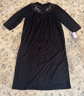 Vintage *NEW* Womens  Nightgown Size 2X House Coat Christmas Holiday Black USA