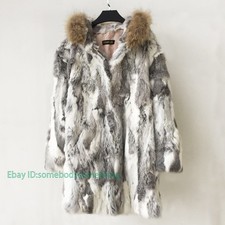 Hooded Luxury Real Fur Long Coat X Long Women Genuine Rabbit Jacket Raccoon