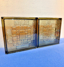 Vintage Architectural Glass Blocks Smoked Abstract Pattern x 2 ~ 24x24x8cm