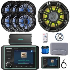 Kicker KMC5 Bluetooth Receiver, 6x 6.5" Speakers W/Charcoal Grilles, Sub, Amp