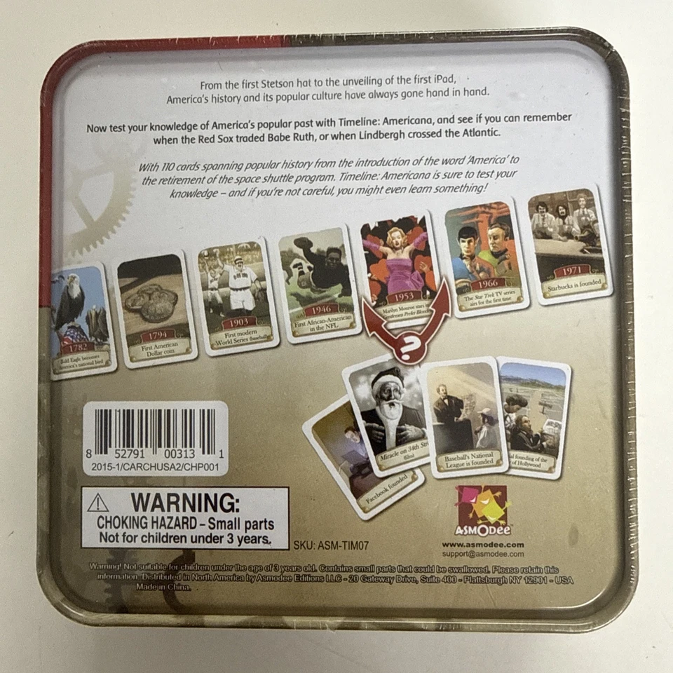 Timeline Americana Asmodee Card Trivia Game Open Tin/Sealed Cards Unused New - Image 2 of 2