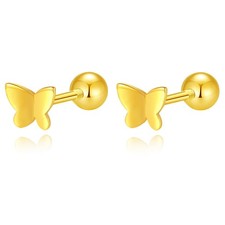 20G Tiny Cute Butterfly Earrings for Women 925 Sterling Silver 14K Gold-Toned Sm