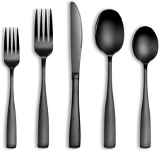 40 Pcs Black Silverware Set, Stainless Steel Flatware Set for 8, Food-Grade Cutl