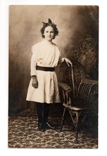 Edwardian Portrait Young Girl White Dress Real Photo Postcard RPPC Unposted
