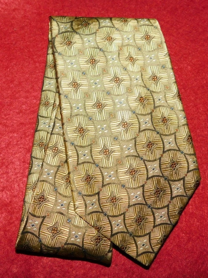 ROBERT TALBOTT BEST OF CLASS BEIGE/BROWN MEDALLION PATTERN 领带 - 设计师领带。 — 第 2/3 张图片