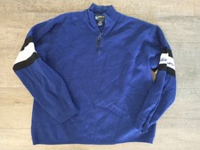 Eddie Bauer Ebtek Men's Medium 1/4 Zip Pullover Sweater Wool Embroidered Sleeve