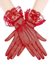 Women Lace Gloves Elegant Short Lace Tea Party Gloves Wine Red Classic Style