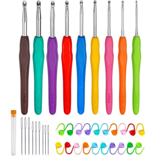 HäKelnadel Set 9 StüCk 2 Bis 6 Mm Mit 20 Maschenmarkierern Ergonomisch-image