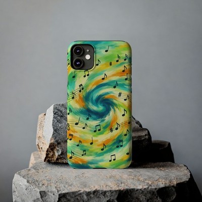 Music Notes Swirl Slim Phone Case | Colorful Turquoise Yellow Galaxy