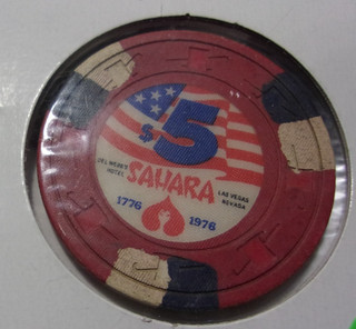 DEL WEBB'S SAHARA CASINO 1976 $5 hotel casino gaming poker chip Las Vegas NV