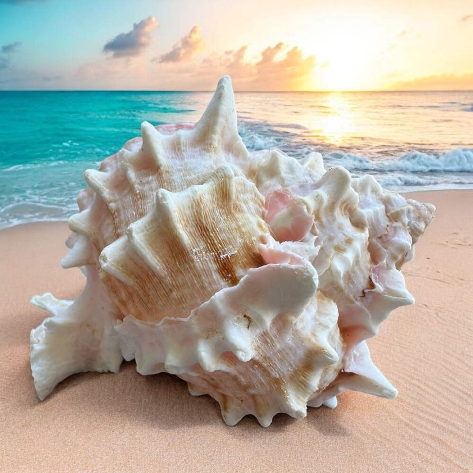 Large Murex Conch Seashell Rare Natural Pink White Spiky Ocean Beach ...