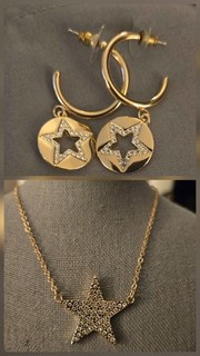 Star Pendant Necklace And Star Cutout Earrings Set With Pavé Crystals