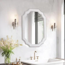 Rustic Oval Mirrors for Wall Decor 17 X 23 Inch, Handmade Distressed White Vi...