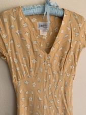M Juniors Vintage Tapps Babydoll Mini Dress 90s Does 30s Yellow Floral Retro