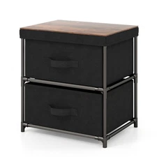 Nightstand Bedside Sofa Table 2 Drawer Dresser Fabric Storage Organizer