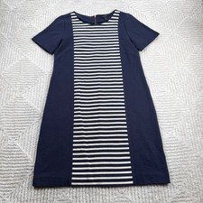 J.Crew Shift Dress Women's 6 Navy Blue Striped A3446 Preppy Nautical Mod Coastal