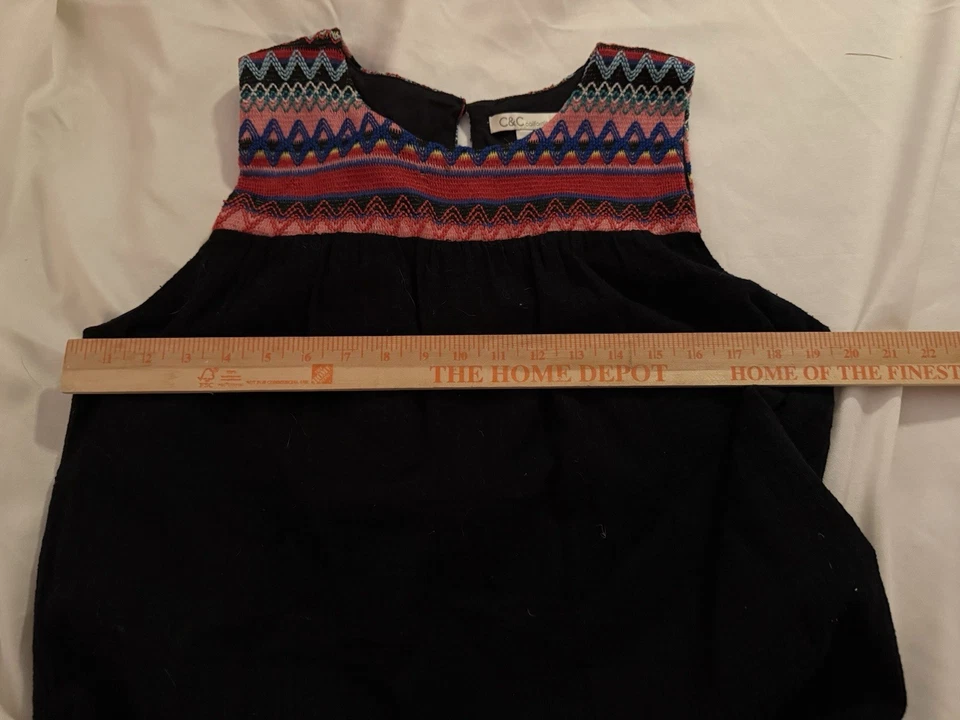 C & C California Black Sleeveless Shift Dress Embroider Aztec Pockets L Casual - Image 2 of 4