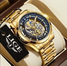 Women's Luxury Gold Tone Stainless Steel Skeleton Quartz Wrist Watch Gift Ideas