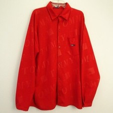 Tommy Hilfiger Men's Shirt Button-Up Large Red Spellout All Over Print