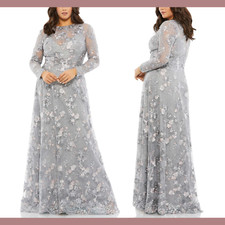 NWT 598 Mac Duggal  18W  Embellished Illusion Long Sleeve A Line Gown Q542